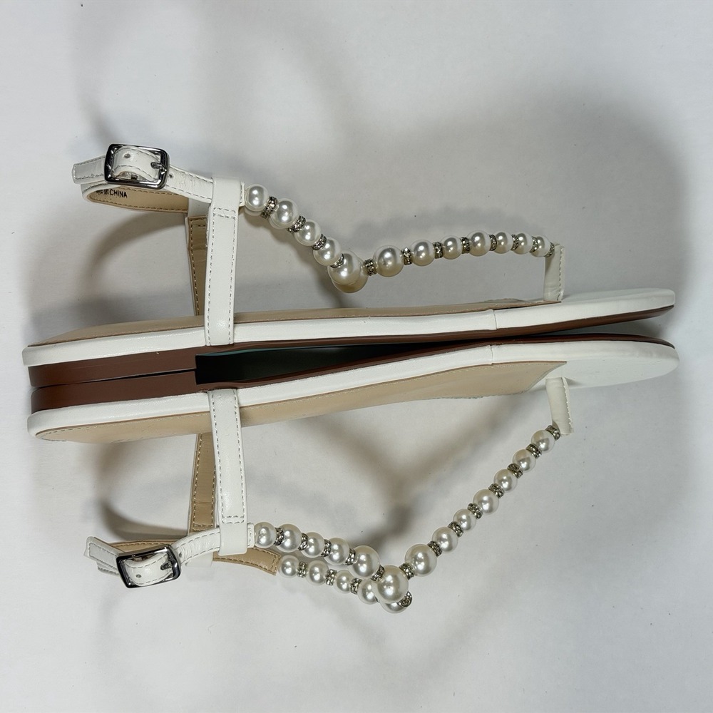 Hersey Johnson Size-6.5 Women Flat‎ Sandals Gal Pearl Strap White - Picture 7 of 11